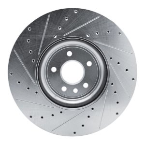 Jaguar XF Brake Rotor (1) - Front Right - R1 Concepts - Drilled & Slotted - Silver - `16-`24